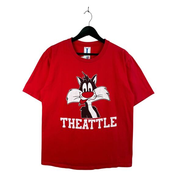 Vintage Looney Tunes Sylvester the Cat THEATTLE T-Shirt Large - Picture 1 of 7